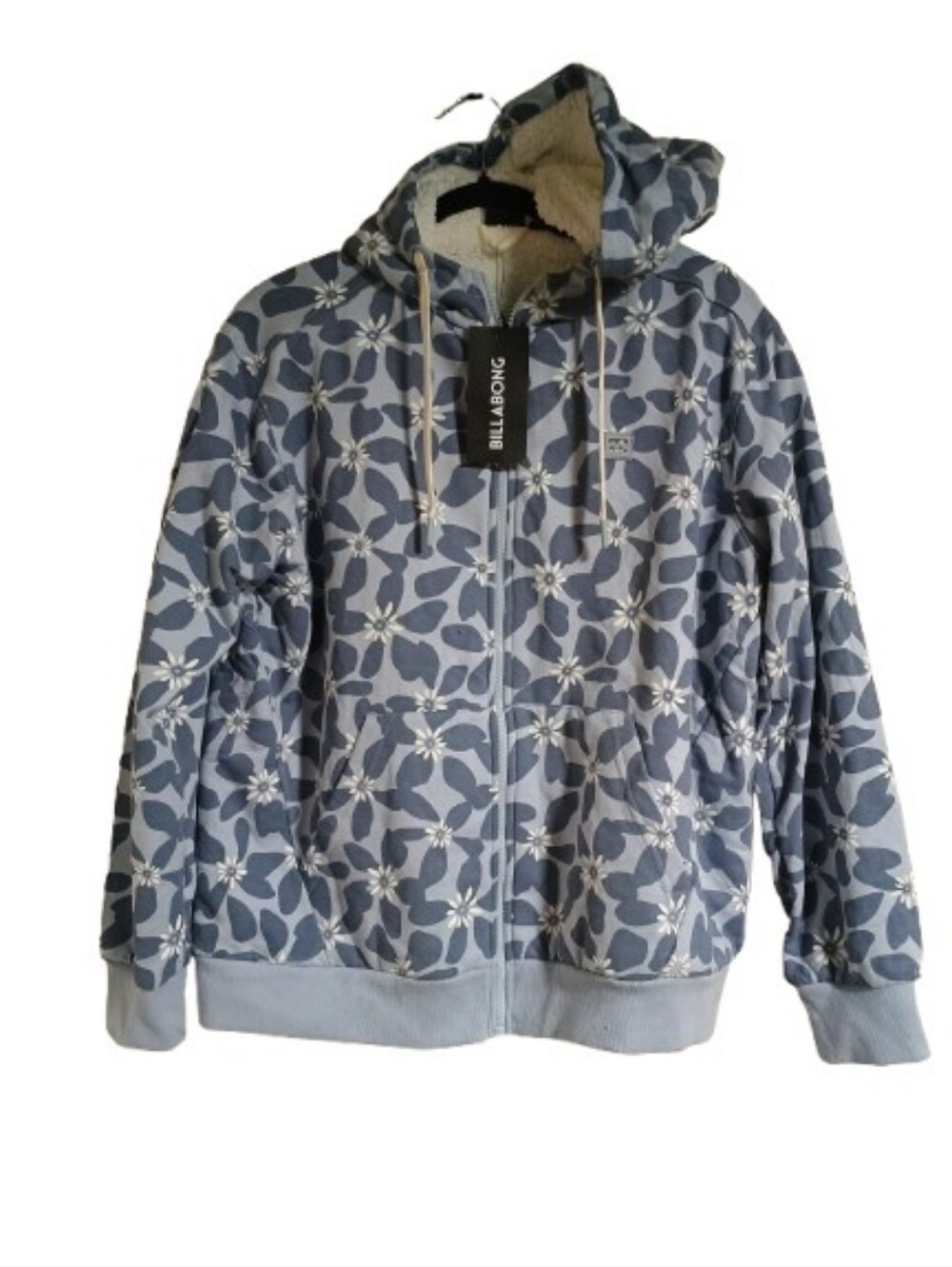 Billabong NWT Floral Sherpa Lined Hooded Jacket Blue Full Zip